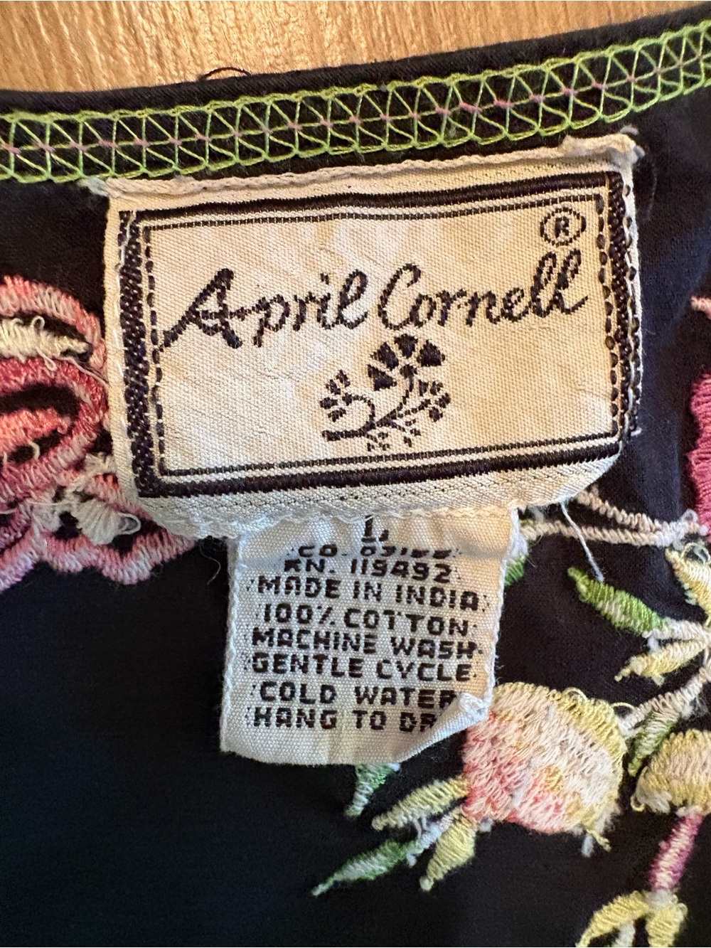 April Cornell 100% Cotton Boho Peasant Dress with Floral Embroidery Size Large - Picture 4 of 7